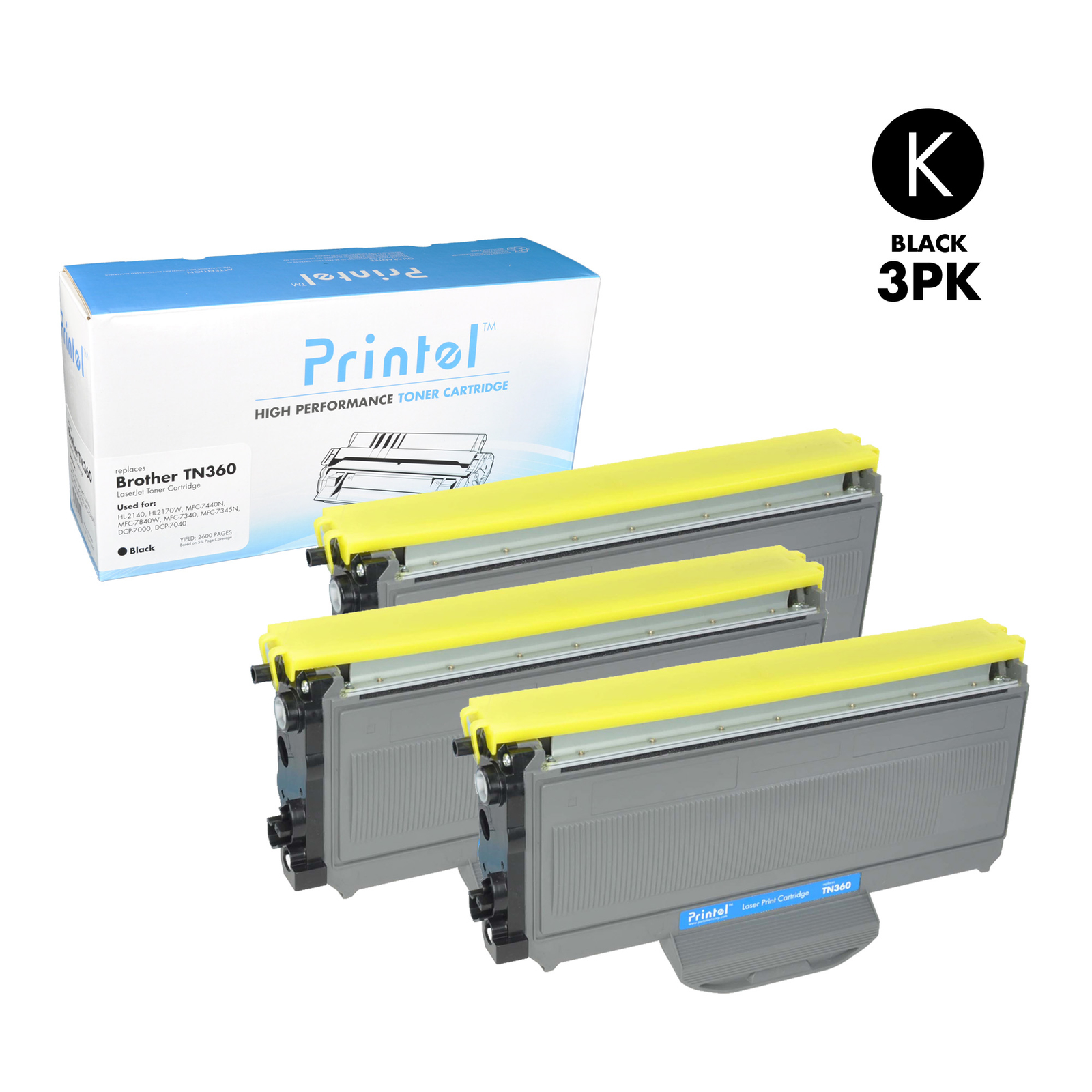 Printel Compatible Toner Cartridge Replacement for Brother TN360 Black (3 Pack)