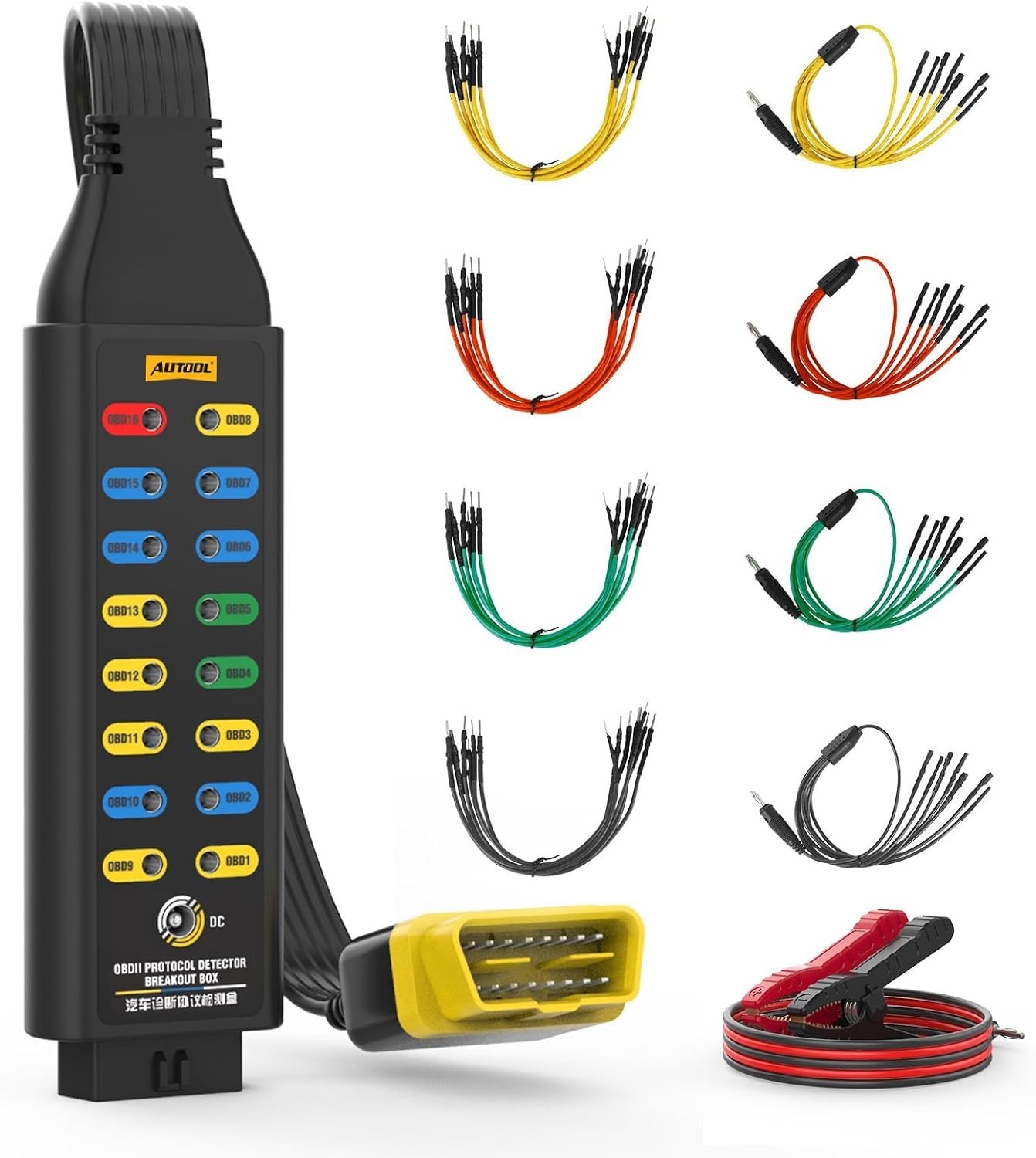 OBD II Protocol Detector Breakout Box – 16-Pin Diagnostic Tool with Ground, Pow