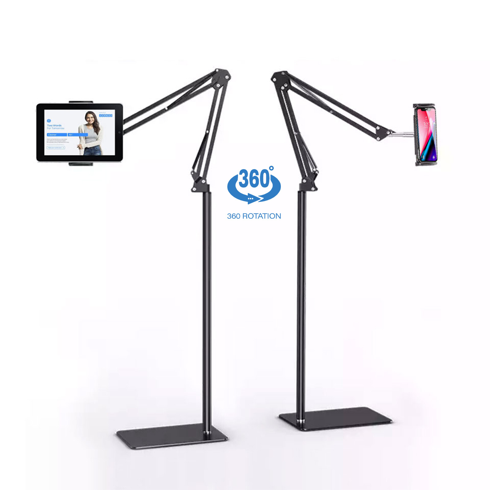 69" 360° Rotation Phone Tablet Floor Stand Holder Adjustable Height Flexible Arm