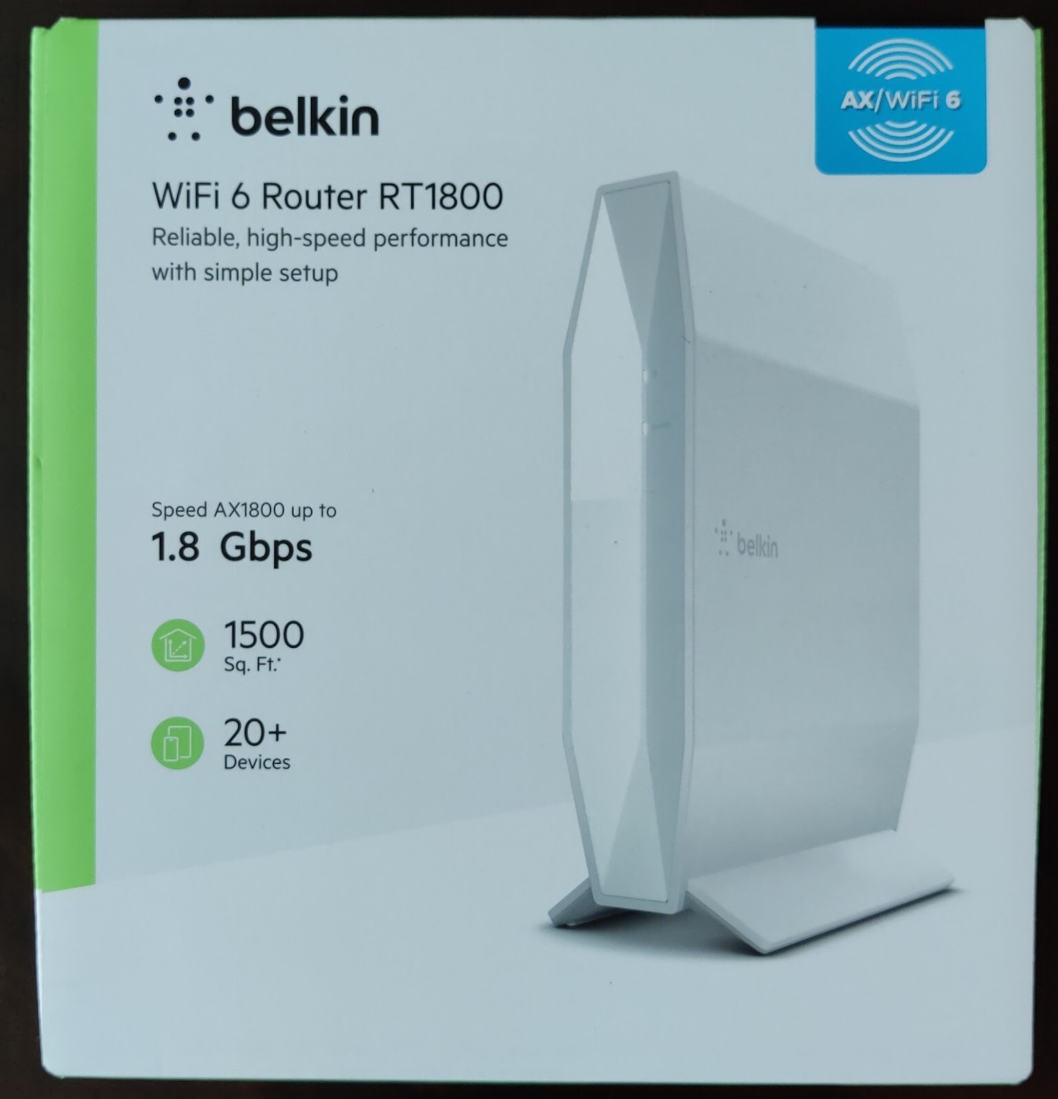 Belkin RT1800 AX1800 WiFi 6 Router Up To 1.8 Gbps 1500 Sq Ft 20+ Devices