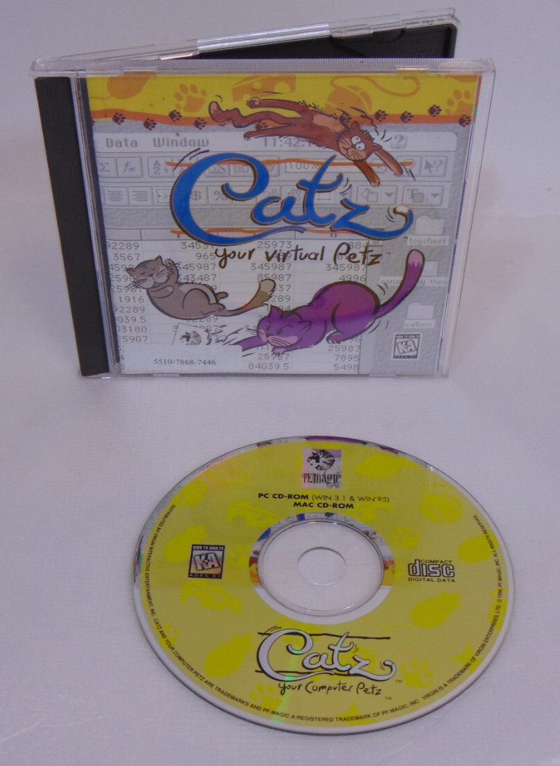 Software Catz Your Virtual Petz Pet Computer PC MAC 1996 CD Game Windows Vintage