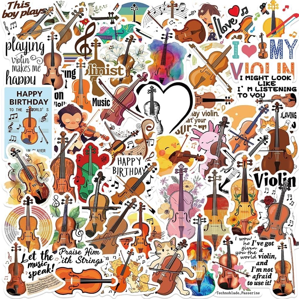 Violin Stickers |50Pcs Musical Instrument Waterproof Vinyl Decals for Water Bott