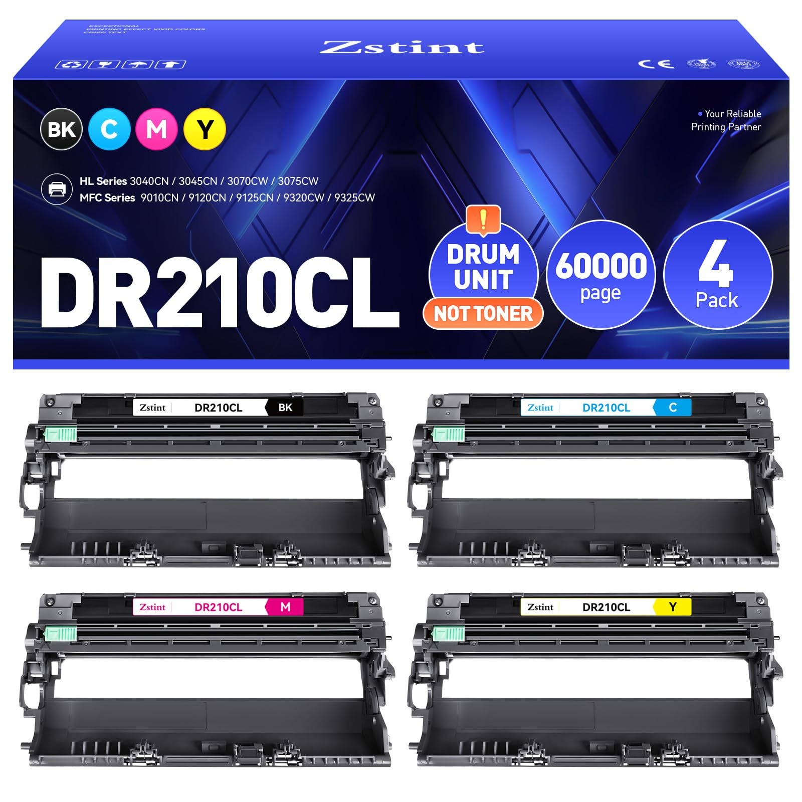 4Pack DR210CL Drum Unit Replacement for MFC9325CW MFC9125CN HL3070CW 3040CN