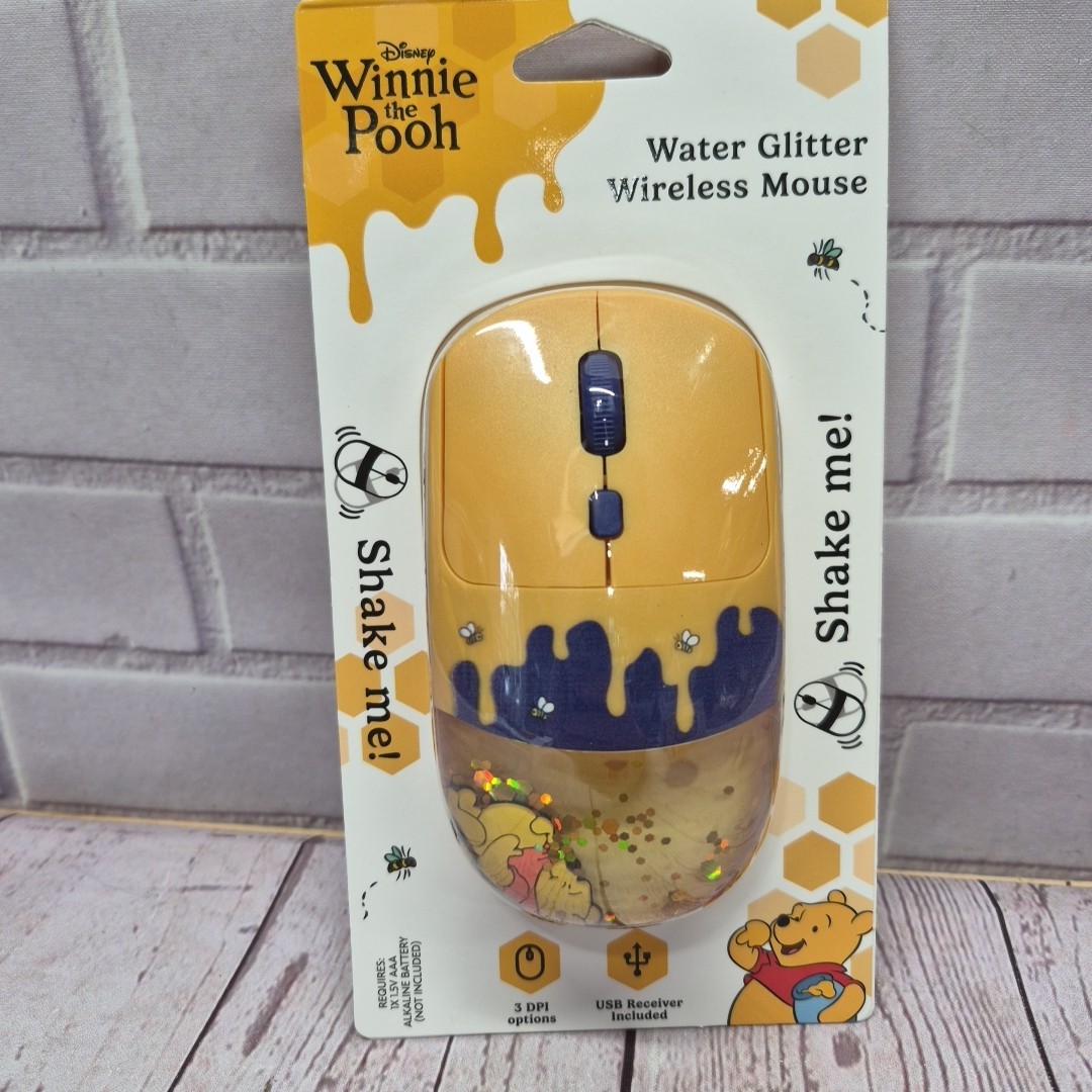 Disney Winnie The Pooh Wireless Computer Mouse Liquid Gold Glitter Shaker🆕🍯🐝