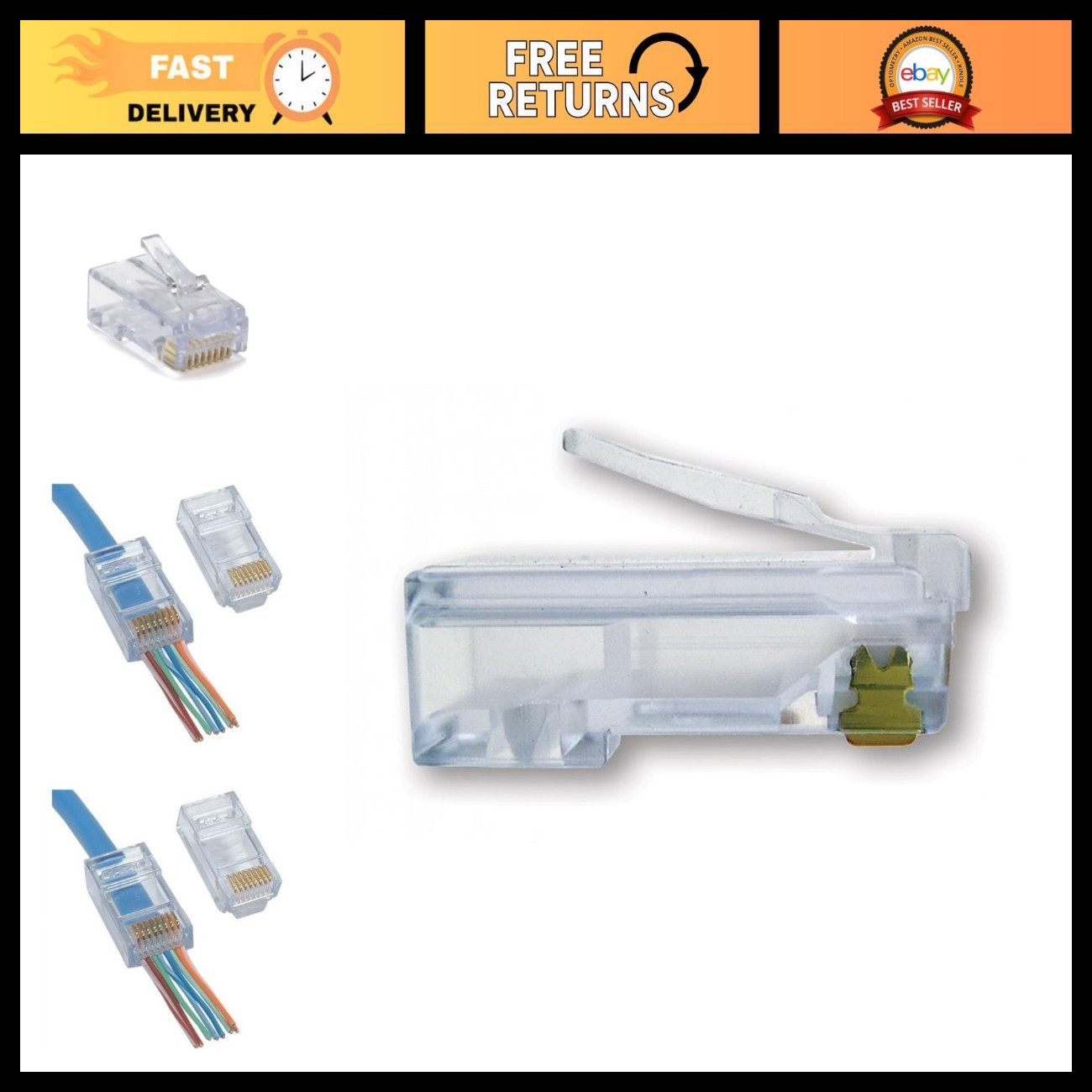 EZ-RJ45 Cat6 Connectors for Ethernet Cable Termination - 50 Pack, Easy Install