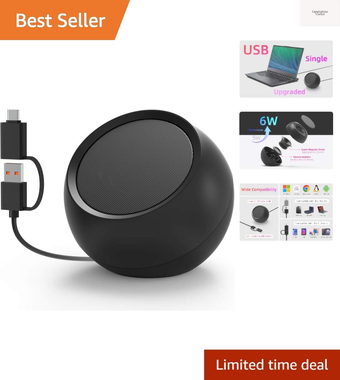 Compact Wired External Speaker with Loud Volume & Crystal-Clear Audio Quality