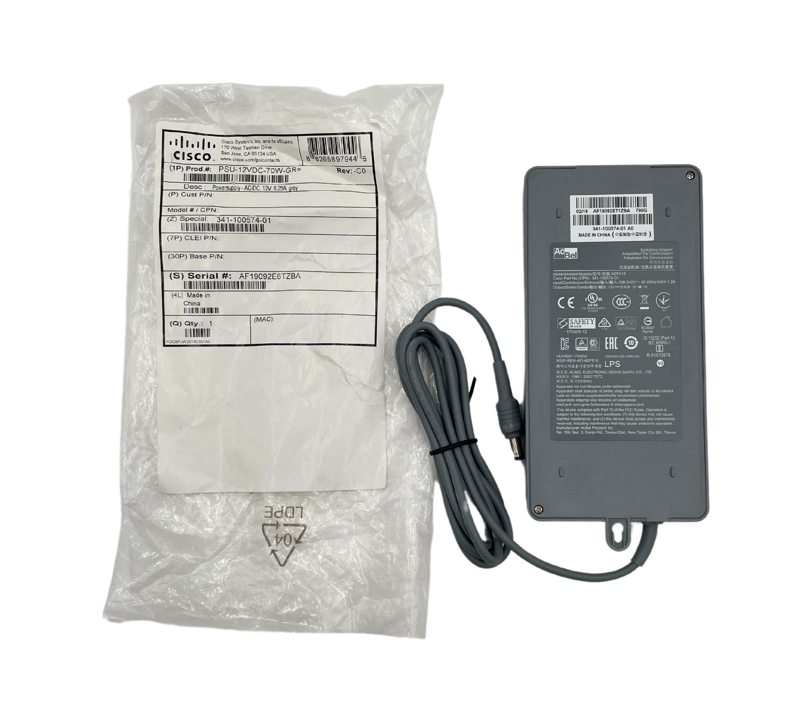 CISCO PSU-12VDC-70W-GR= Power Supply 12V, 6.25 CS Telepresence