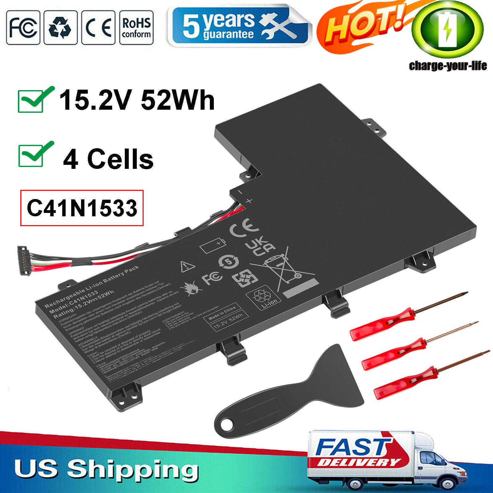 C41N1533 4ICP3/63/120 Battery For ASUS 0B200-02010200,0B200-02010300,020-52631