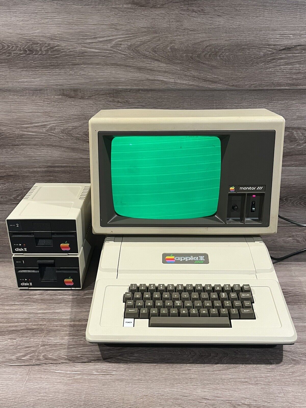 Vintage Apple II Plus A2S1048 Computer Hard Drives Apple Monitor III & Disks