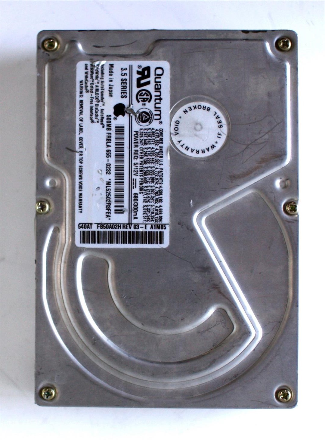 500mb hdd apple 655-0232, quantum 540at fb50a02h rev 03-f a1m05, fb54a011 rev 0
