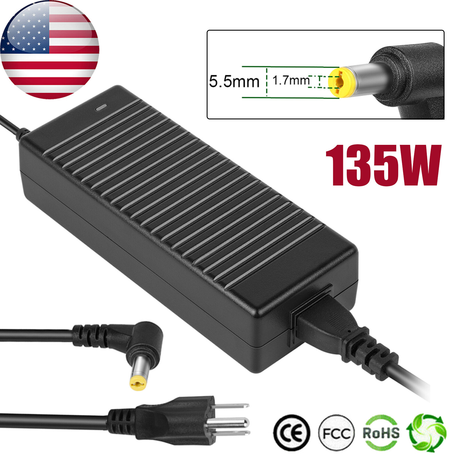 NEW For Acer Laptop Charger AC Adapter5.5*1.7mm Tip ADP-135KB T 19V 7.1A 135W