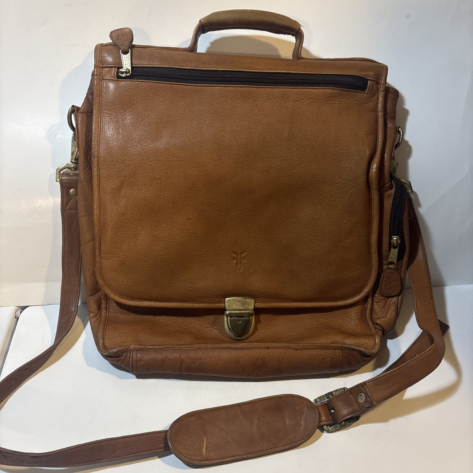 Vintage Frye Men’s Messenger Bag Top Handle Shoulder Bag Brown Leather