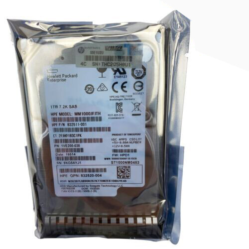 1TB 7.2K 12G SFF 2.5" SAS SC HDD for HPE Server 832514-B21 832984-001 w/Tray