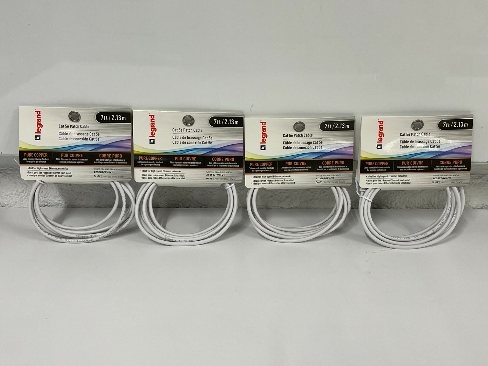 LOT OF 4 Legrand On-Q 7 Foot Cat 5e Patch Cable White AC3507WHV1