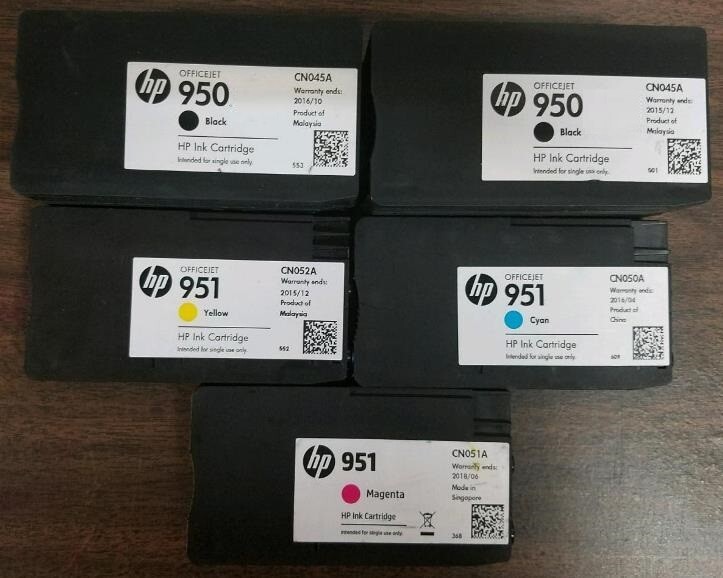 Set 5 Mostly New Genuine HP 950 BLK 951 CYN MAG YEL Inkjets 70% NEW GEN