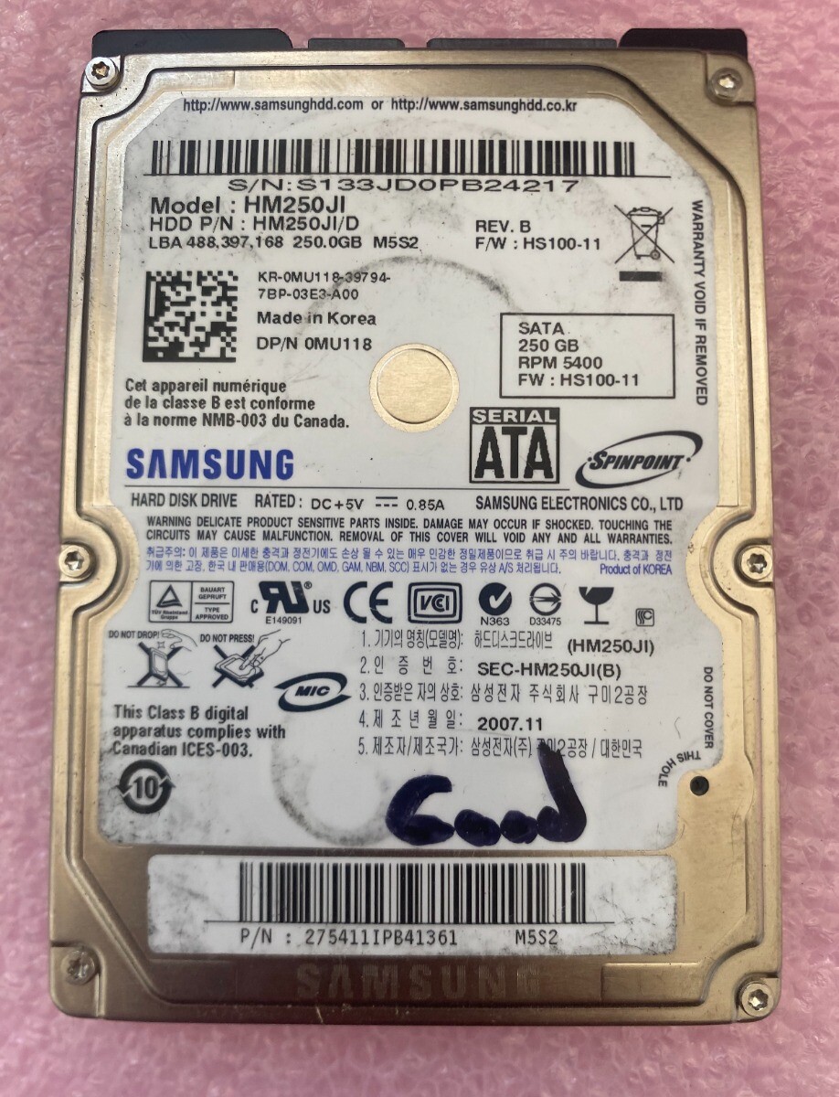 Samsung Spinpoint M5 250GB HM250JI 2.5" SATA Laptop HDD 5400RPM 8MB