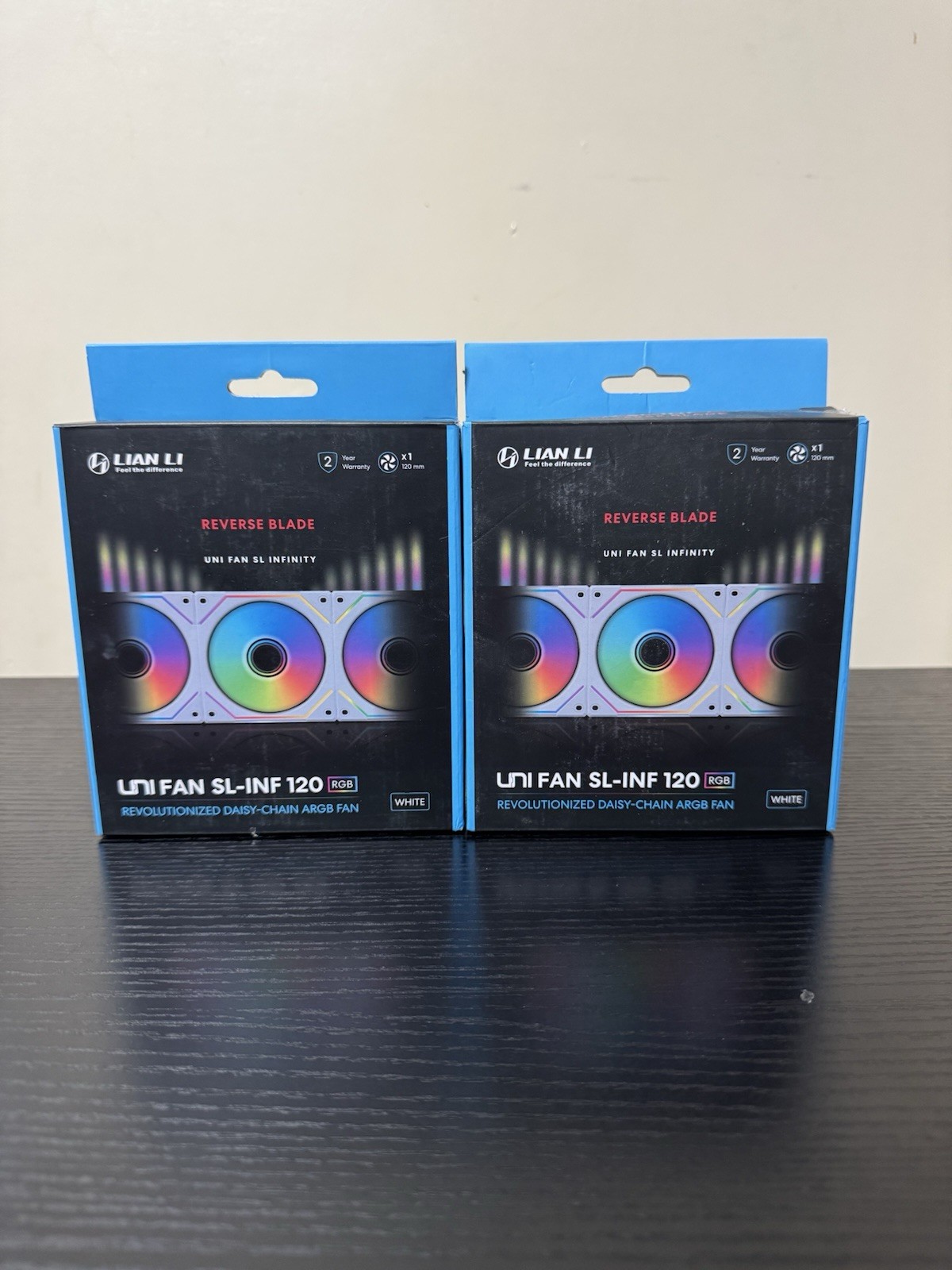 Lian Li UNI FAN SL-INF 120 RGB Reverse Blade 120mm White Case Fan Lot of 2