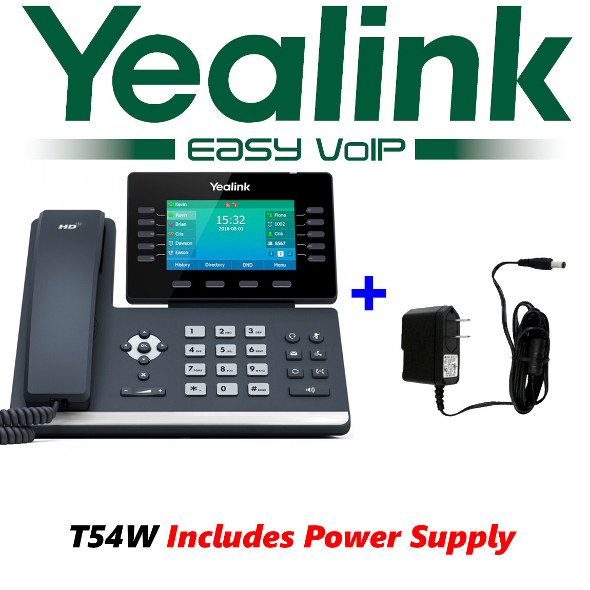 Yealink SIP-T54W Prime Business Phone 4.3" Color Screen w/ Power Supply Adapter