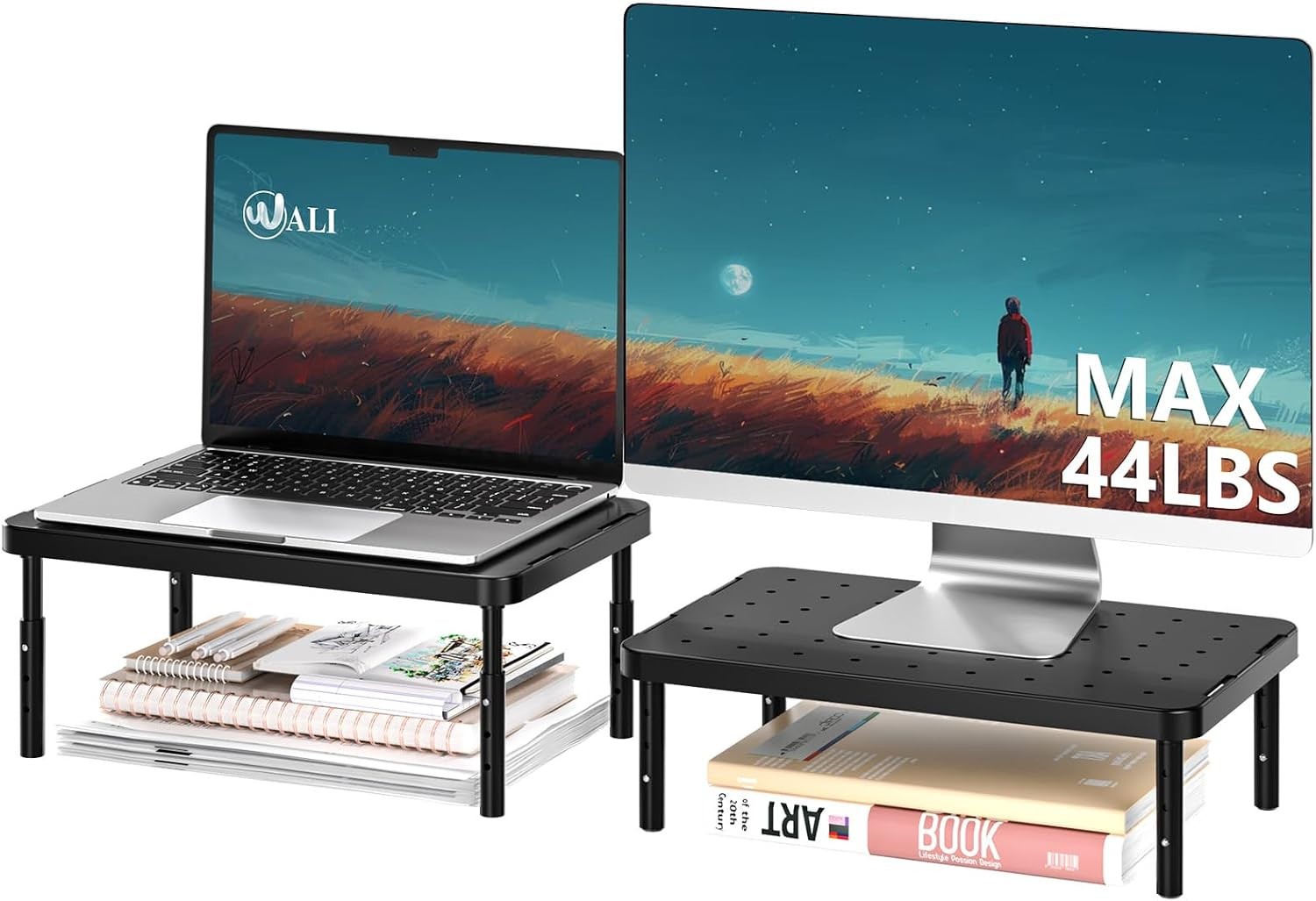 WALI Dual Monitor Riser for Desk Adjustable Laptop Riser up to 44 lbs 2pck NEW
