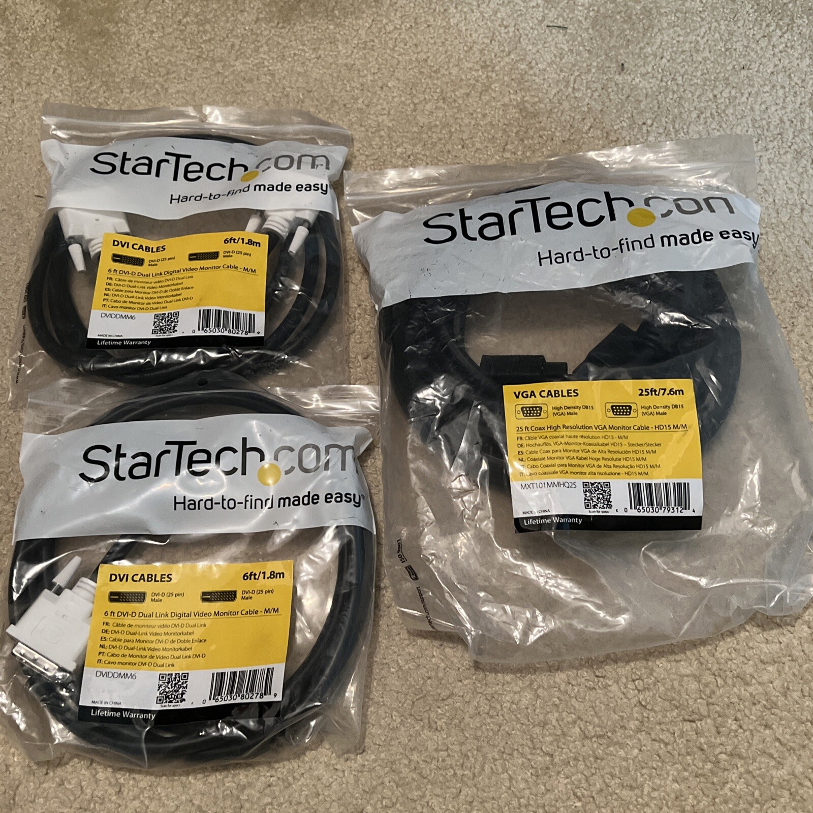 New StarTech DVIDDMM6 DVI-D Dual Link Cable- M/M 6FT LOT OF 2 + VGA CABLES
