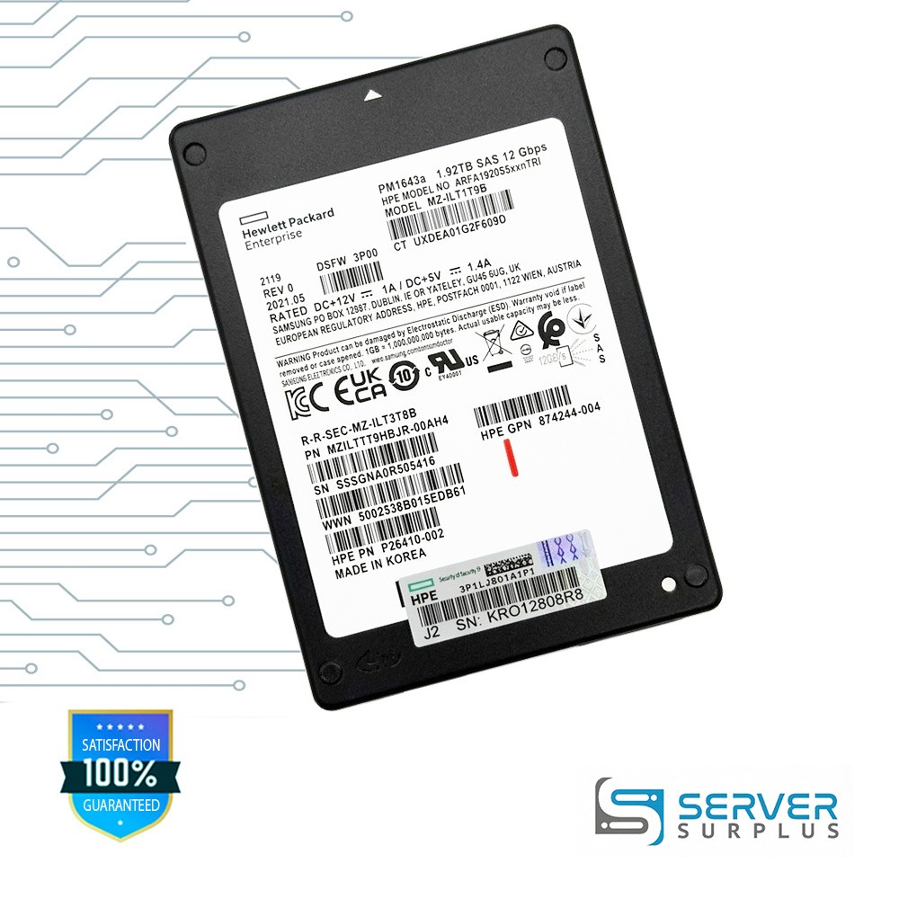 HPE PM1643a 1.92TB SAS 12Gb/s 2.5 in Enterprise SSD | P26410-002