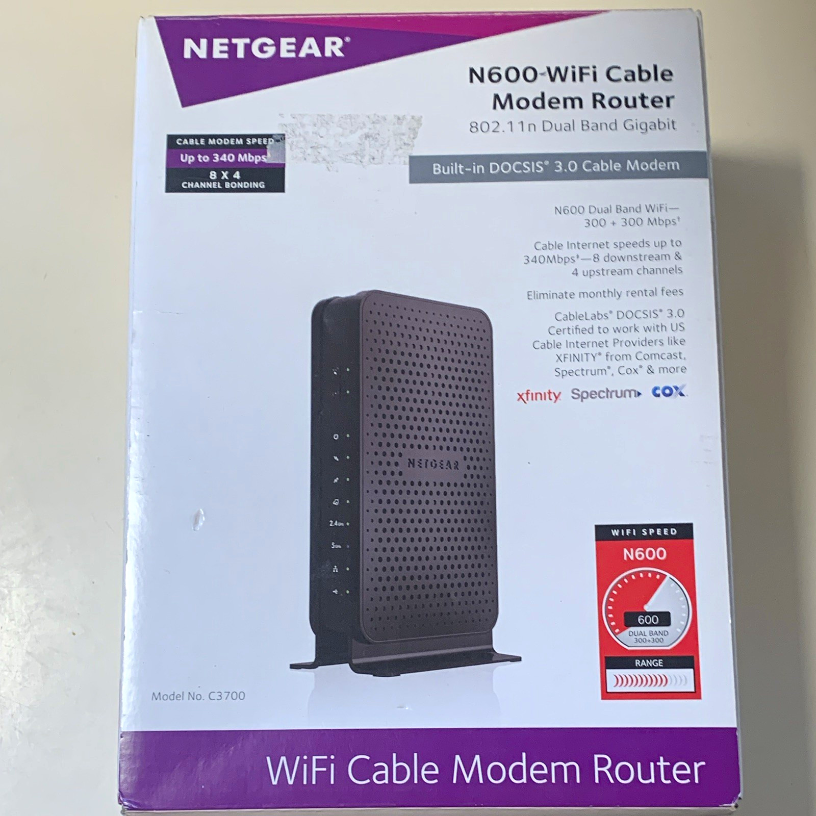 NETGEAR C3700 N600 Dual-Band DOCSIS 3.0 Cable Modem Router Gigabit 4-Port