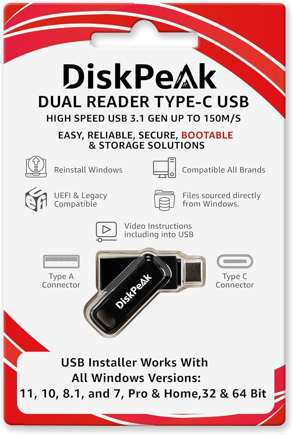 64GB Bootable USB Drive for Windows 11 & 10 Clean Install, Upgrade, Reinstal...
