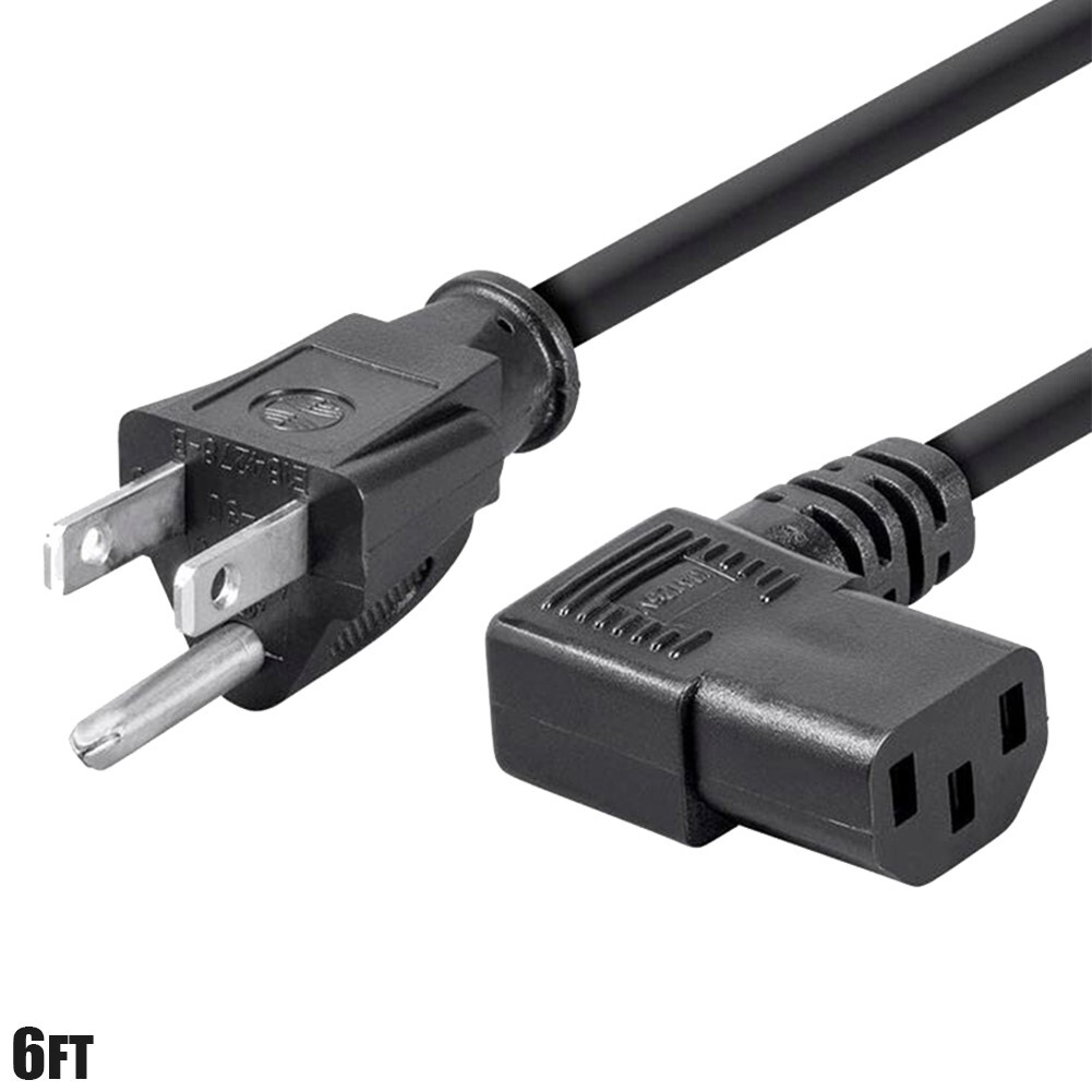6FT 18AWG 3-Prong NEMA 5-15P to IEC 60320 C13 Right Angle Power Cord Cable