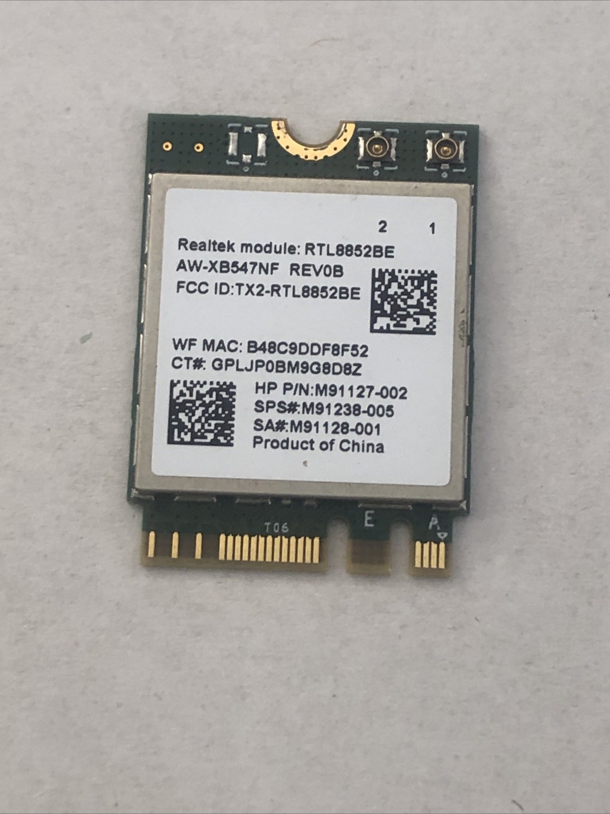 Realtek RTL8852BE Wi-Fi 6 Network Card 1800Mbps BT 5.0 Dual Band Wireless