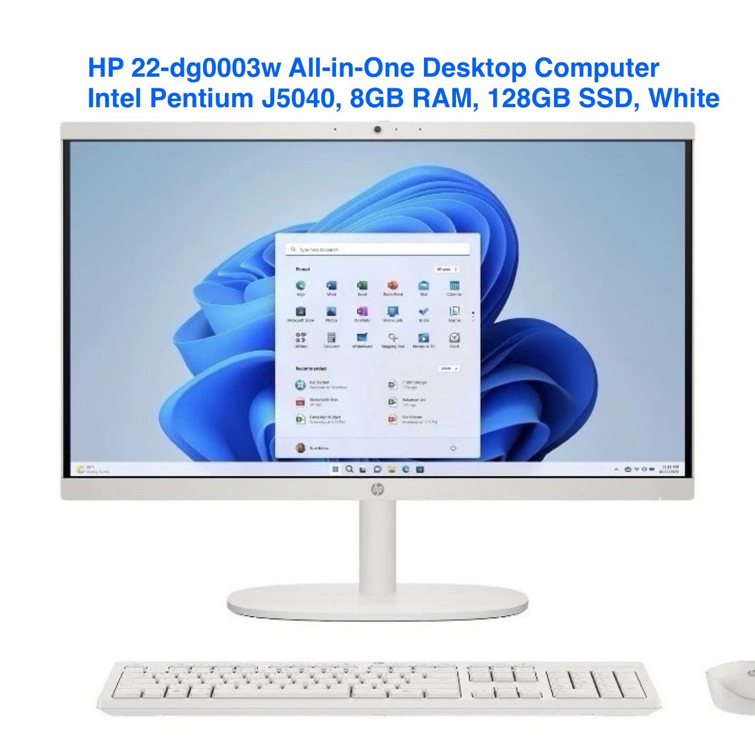 HP 22-dg0003w All-in-One Desktop, Intel Pentium J5040, 8GB RAM, 128GB SSD, White