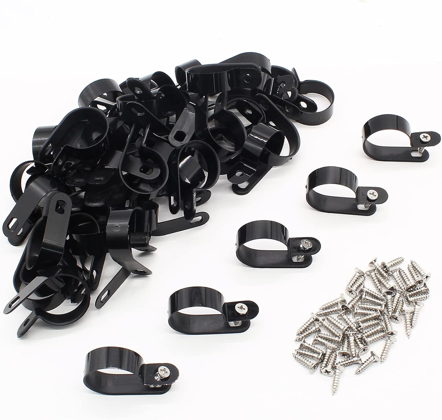 50 Pack R-Type Cable Clip Wire Clamp, Nylon Screw Mounting Cord Fastener Clips w