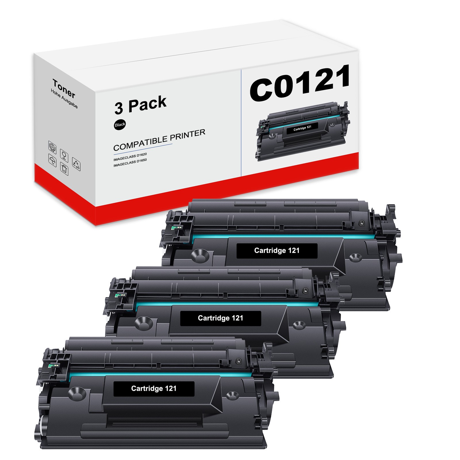 3 PK CRG121 3252C001 Black Toner Compatible for Canon 121 imageCLASS D1620 D1650