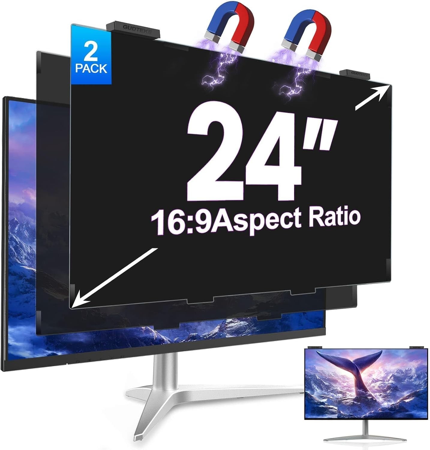 2Pack Magnetic 24 Inch Privacy Screen for Computer Monitor 16:9 Aspect Ratio,