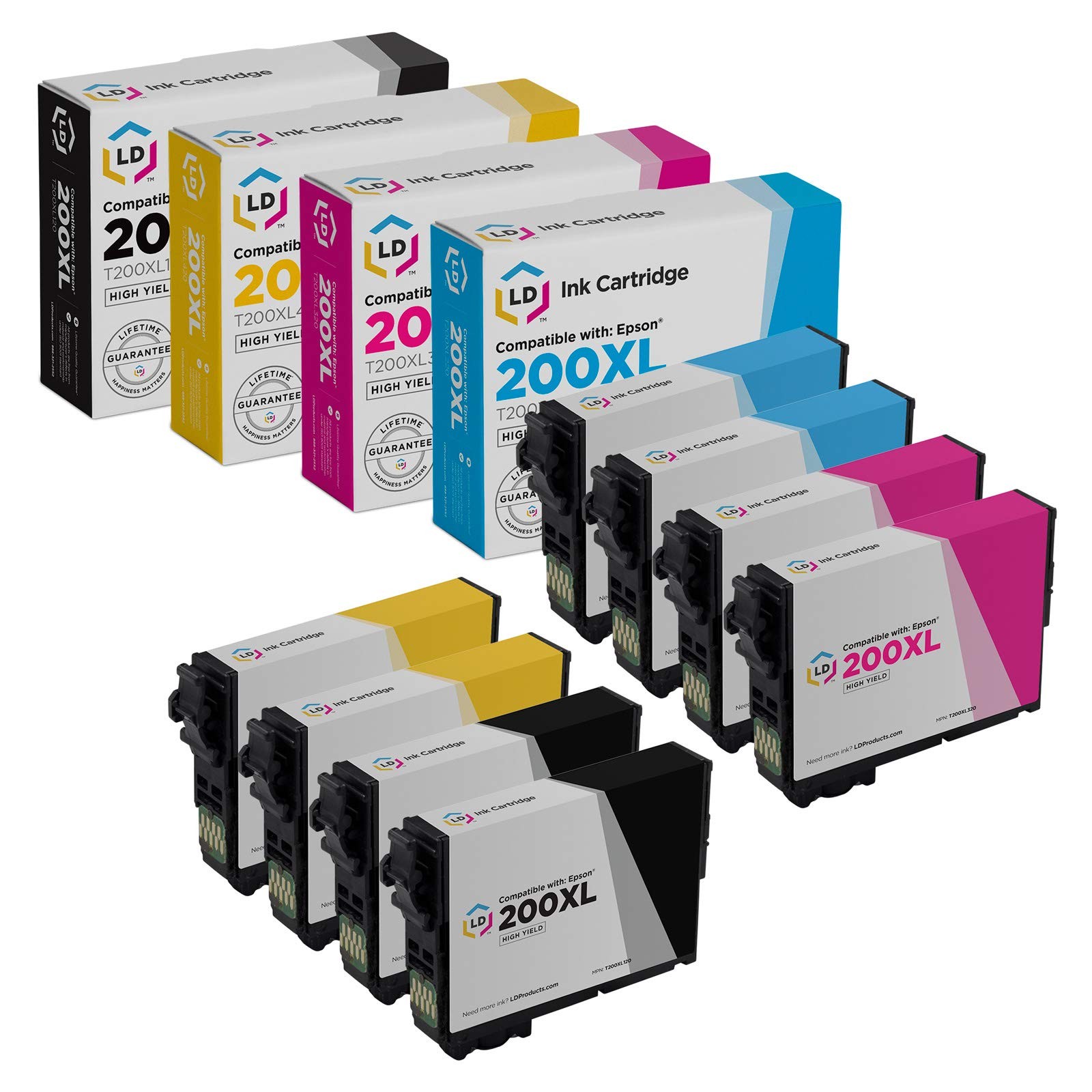 8pk Replacement Cartridges for Epson 200 Ink T200XL 200XL WF-2530 WF-2540 Black