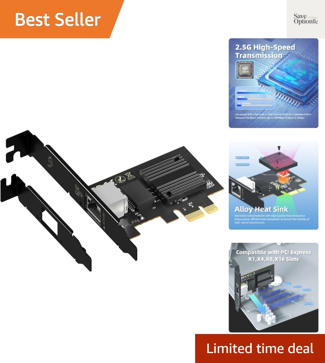 2.5Gb PCIe Network Card with Intel I226-V Chip, 2.5GBase-T Network Adapter NIC,