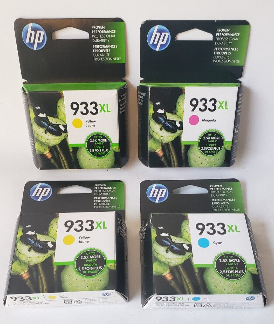 Lot 4 Genuine Hp 933xl High Capacity Ink Cartridges EXPIRED Magenta, Cyan Yellow