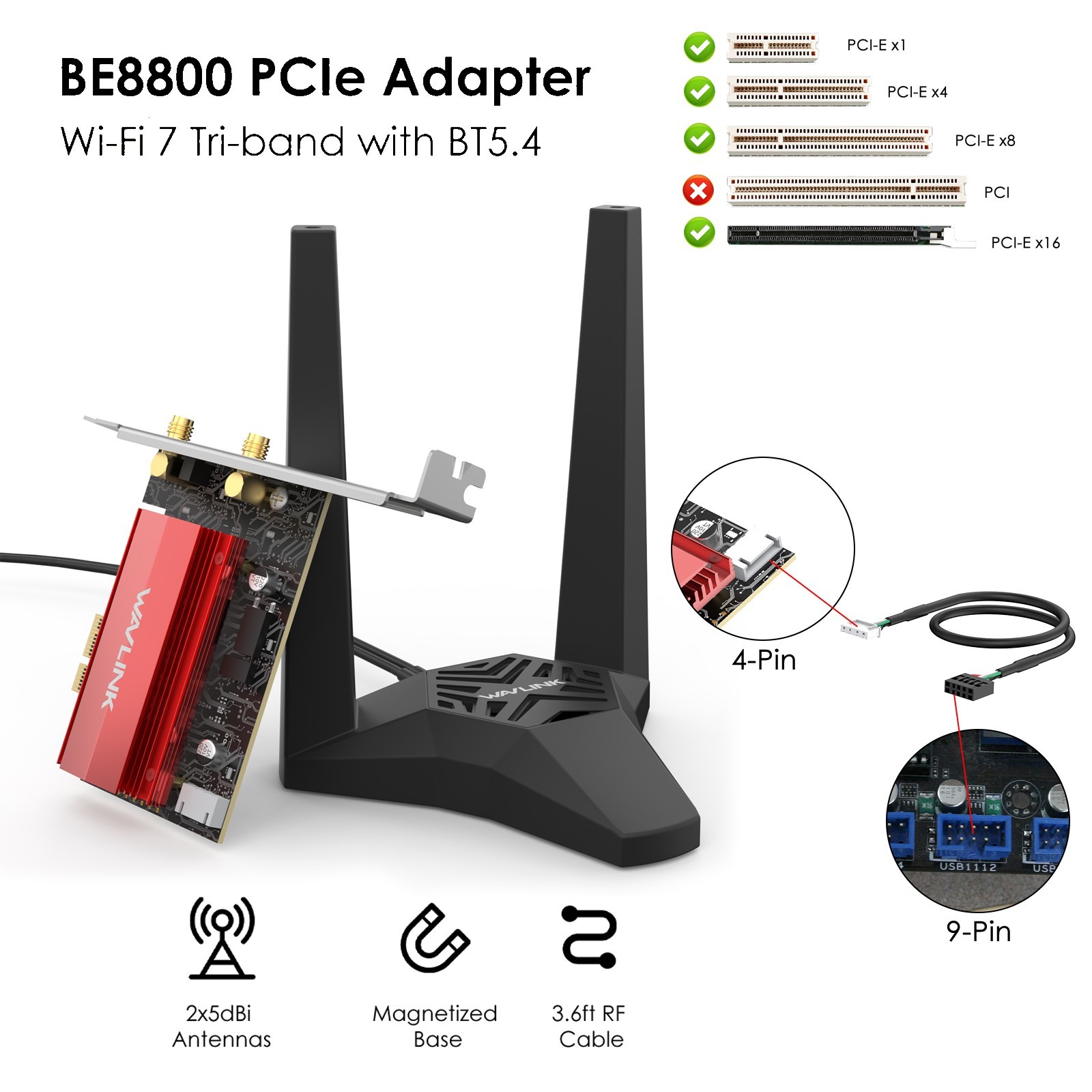 BE8800 Tri-Band Intel BT5.4 WiFi 7 PCIe Wireles Network Card Card for Desktop PC
