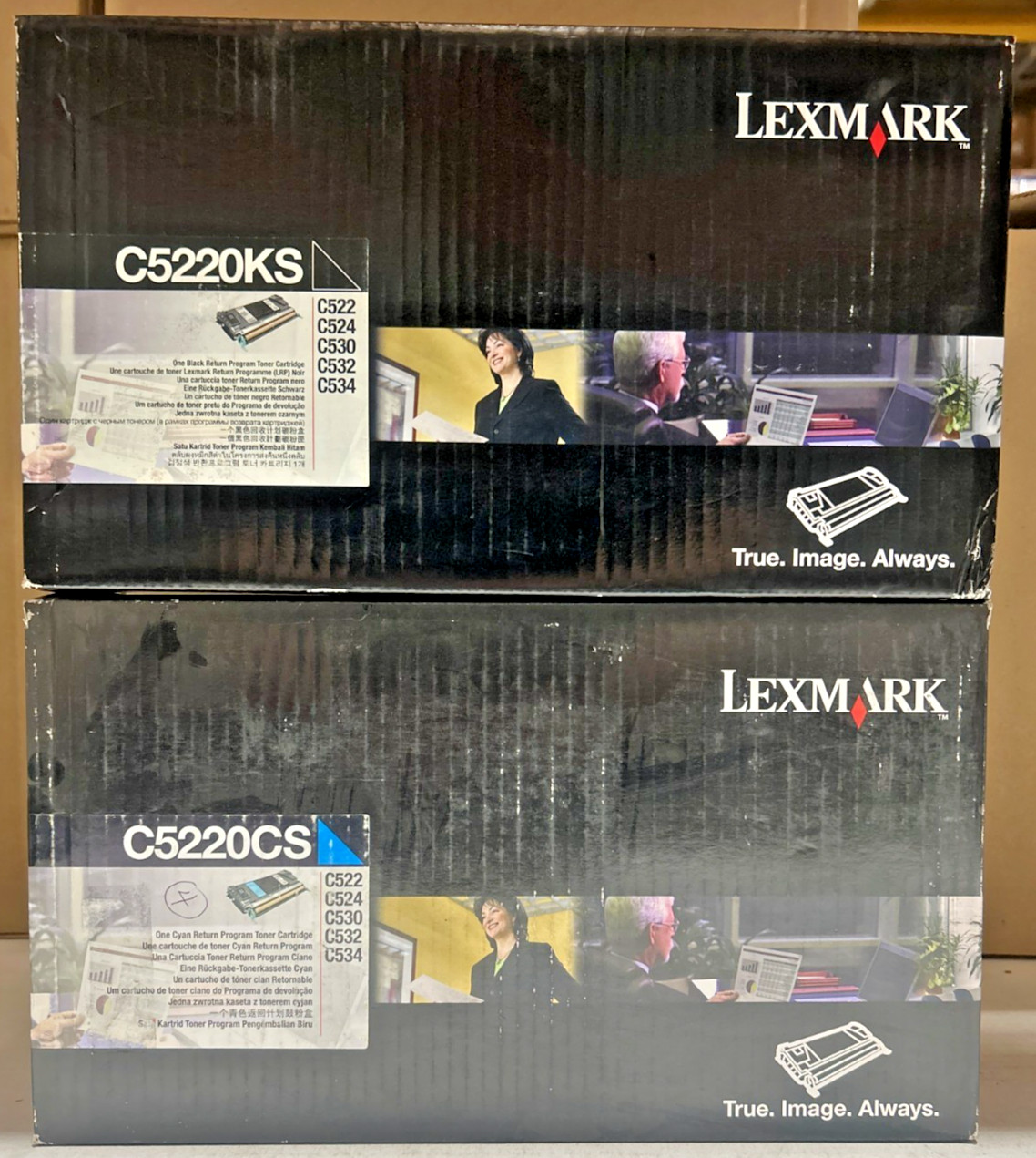 Set of Genuine Lexmark C5220KS Black + C5220CS Cyan Toners for C522/C524/C530