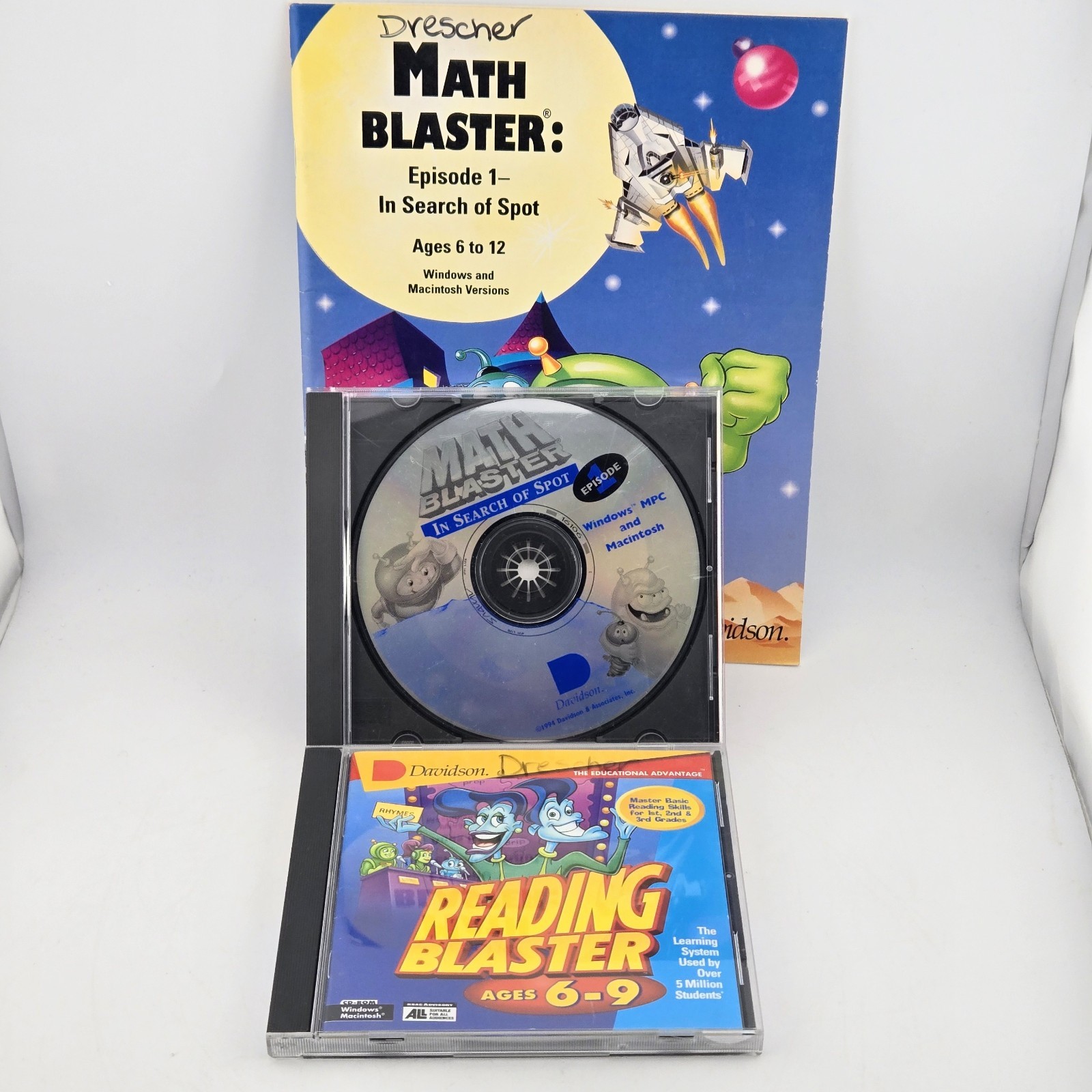 Davidson Math Blaster Reading Blaster  PC Mac CD-ROM 1990s Educational Lot Of 2