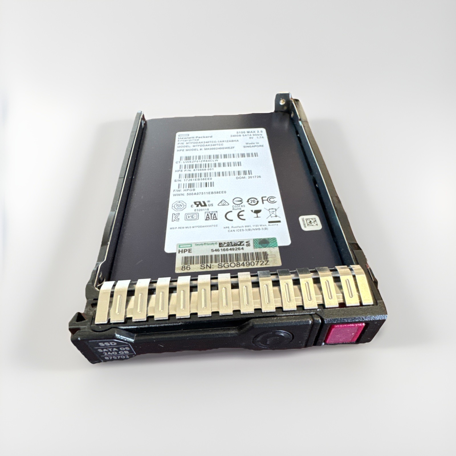 HPE 875703-001 240GB SATA 6G MU Mixed Use SFF TLC SC DS SSD 5DWPD 2.2PBW