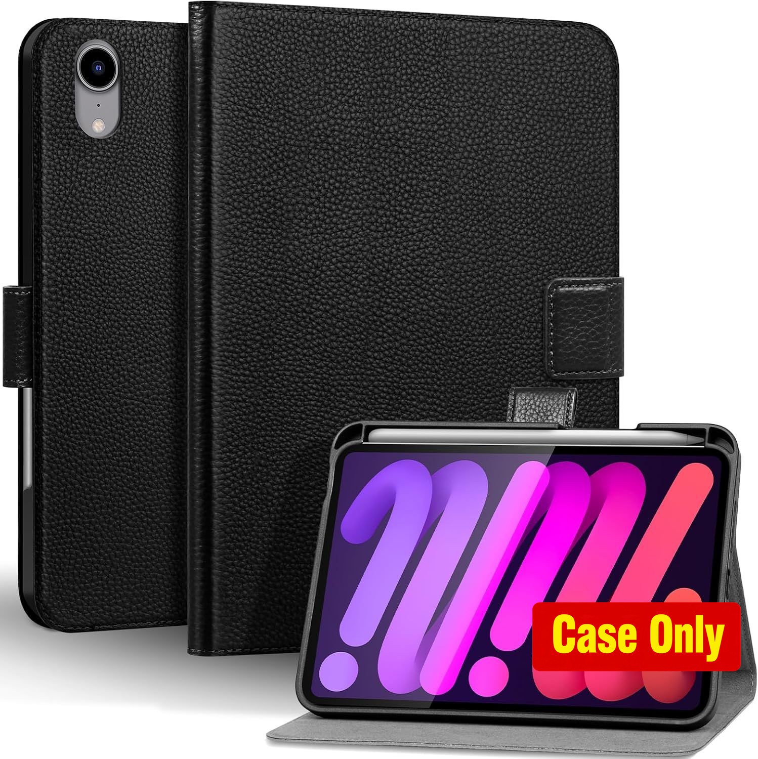 Genuine Black Leather Case for iPad mini 6th/7th Gen 8.3" Tablets by Thryxop