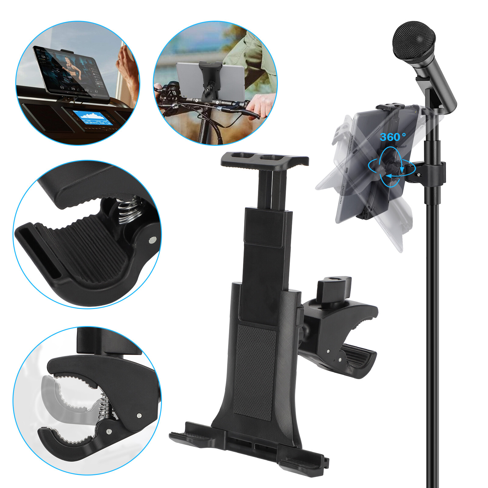 Music Microphone Stand Holder Bike Treadmill Mount for 4.7-12.9" Tablet iPhone
