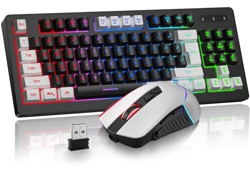 Wireless RGB Backlit 87-Key TKL Keyboard Mouse Combo USB Mac White Black