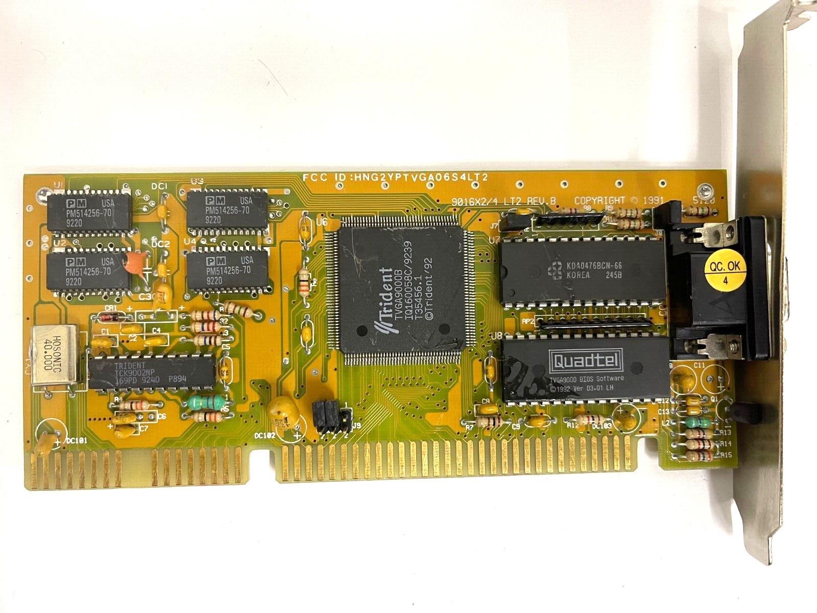 VINTAGE 1991 TRIDENT MICROSYSTEM 512K 16 BIT ISA VGA CARD HNG2YPTVGA06LT2 MXB16