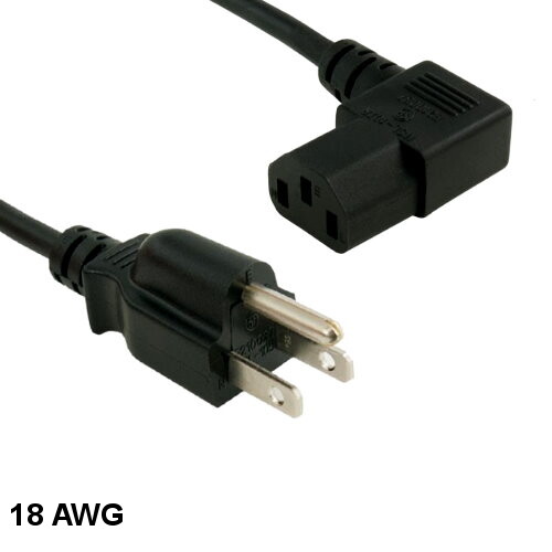 Kentek 10Ft 90 Degree Power Cord NEMA 5-15P to IEC320 C13 18AWG Universal Cable
