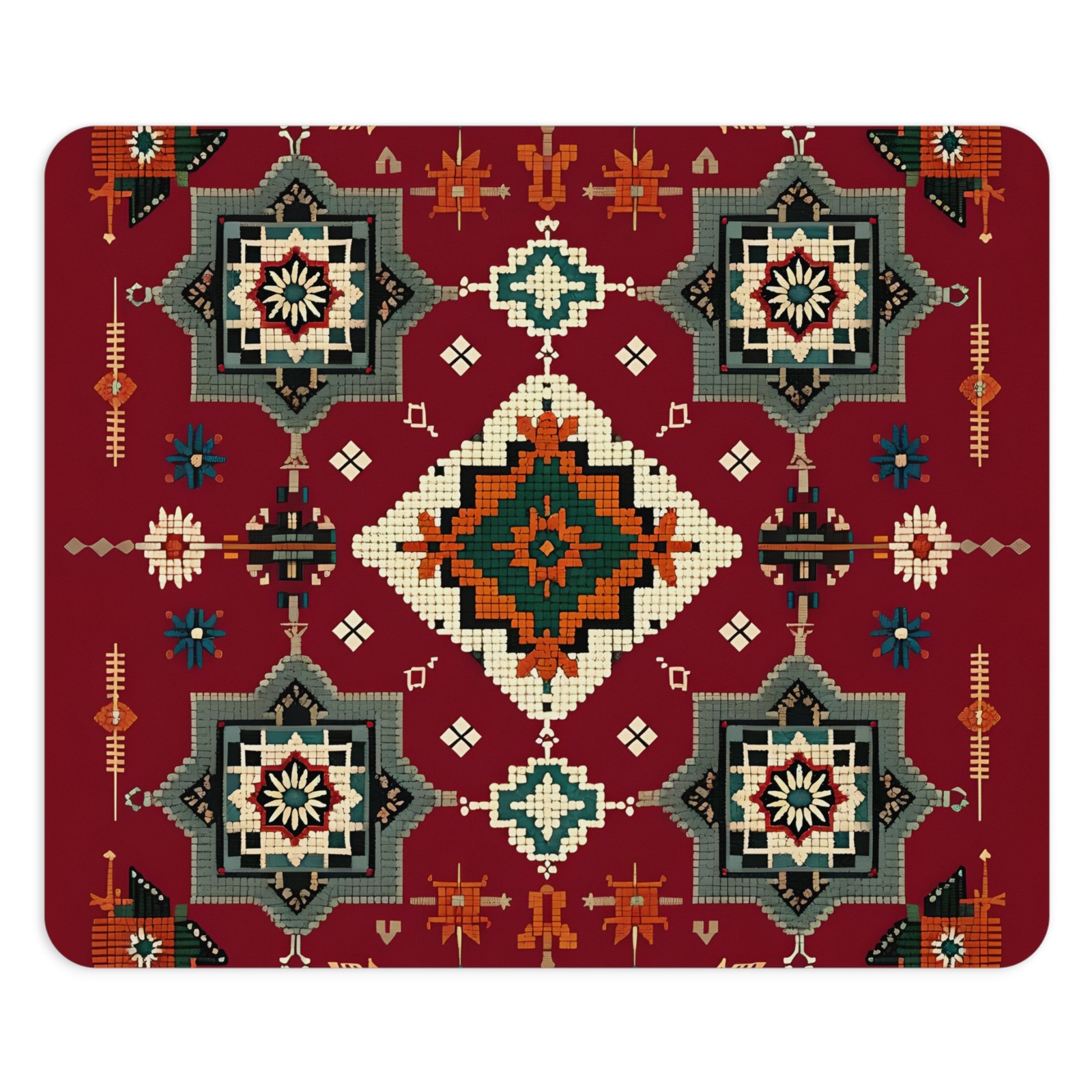 Southwestern Kilim Pattern Mouse Pad | Red Geometric Desk Mat