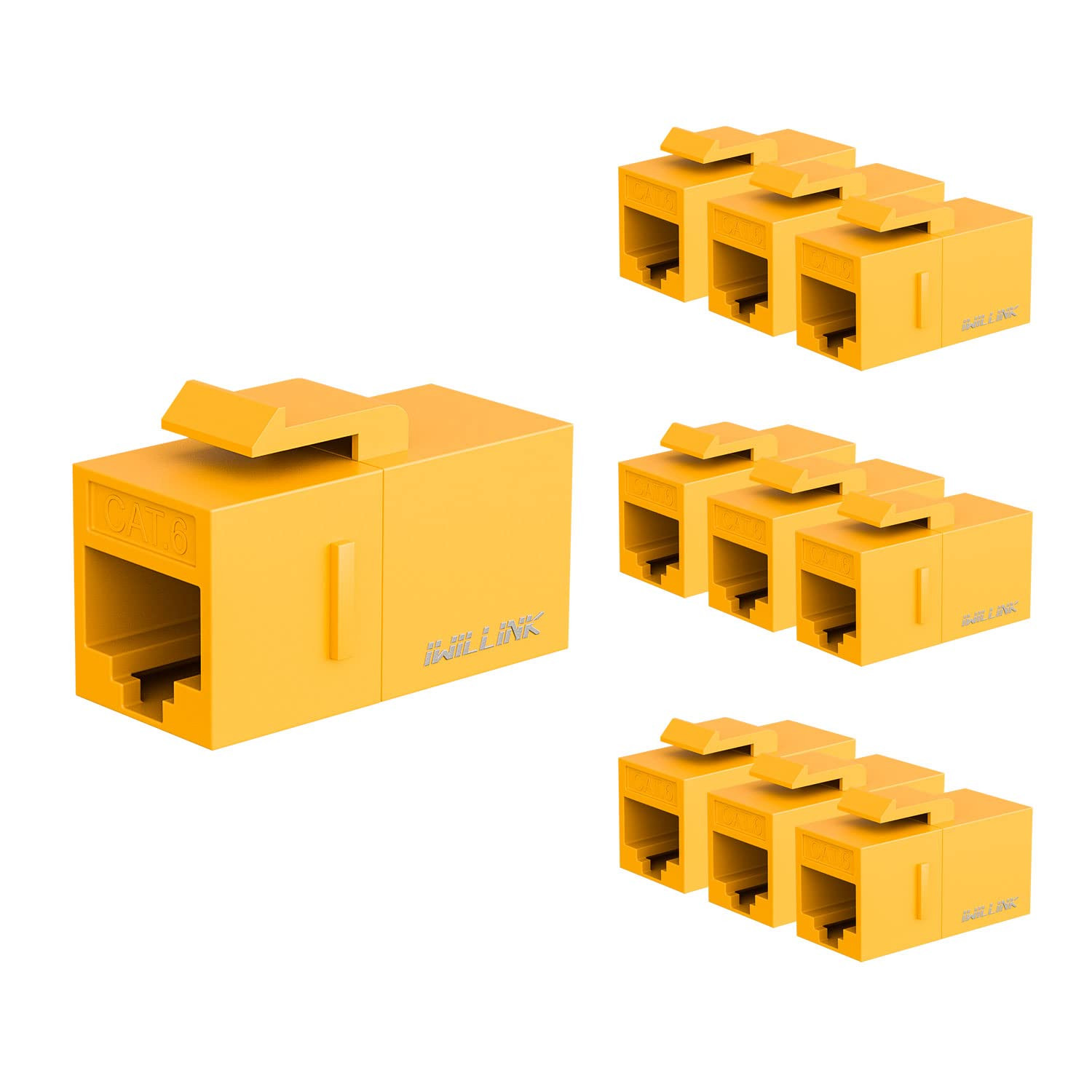 RJ45 Cat6 Keystone Coupler, Keystone Jack 10-Pack, Yellow | Female