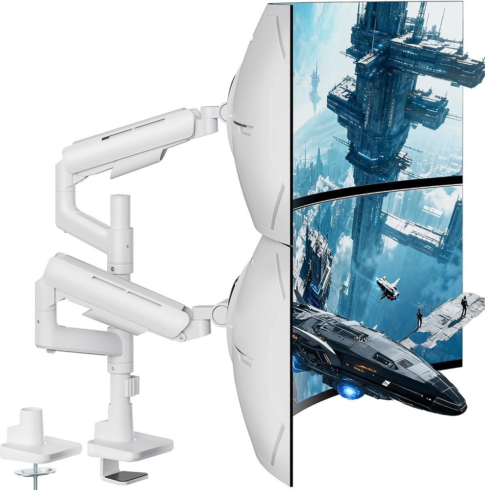 ARES WING Dual Monitor Mount for 17-49 Inch Screen, White | Ultrawide Heavy Duty