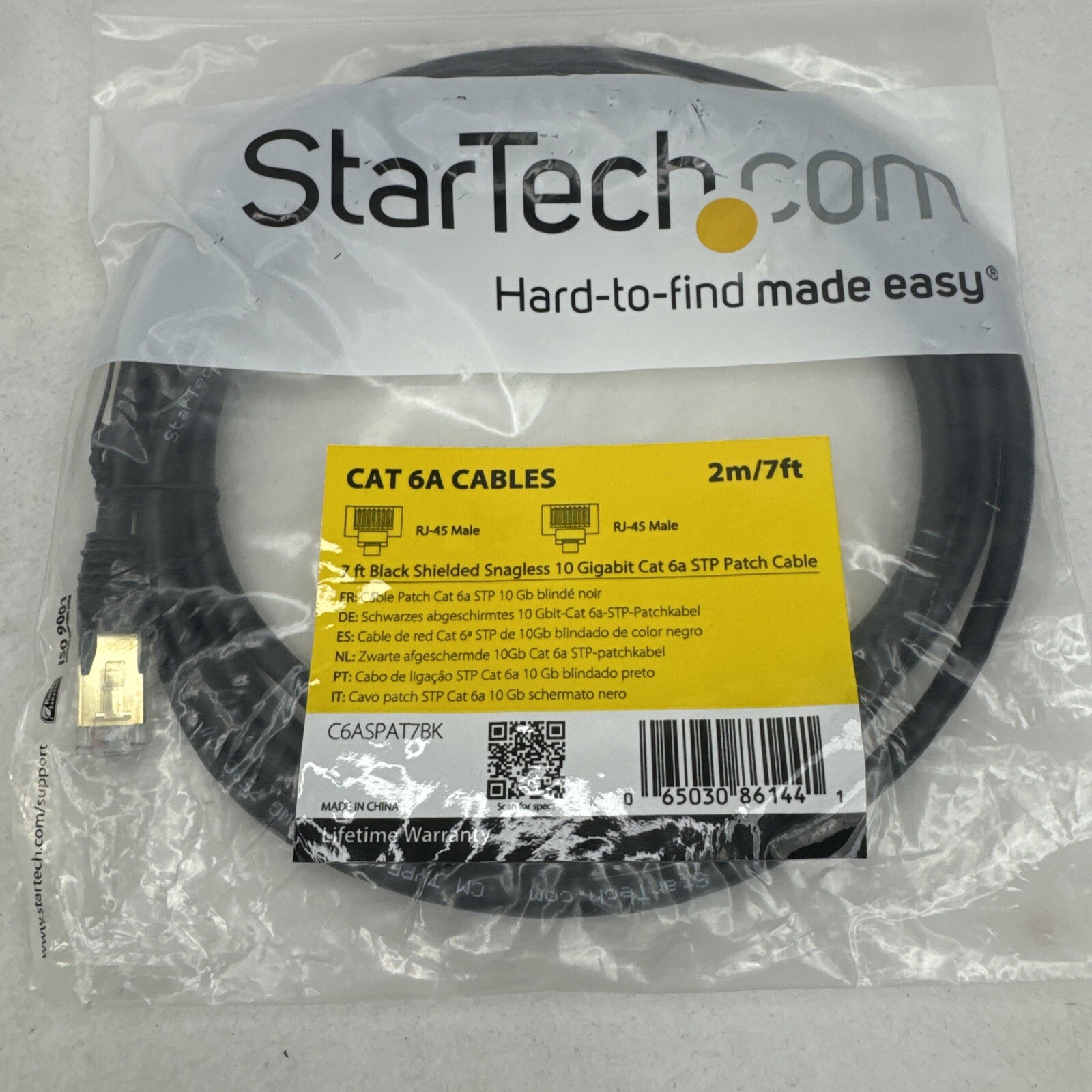 StarTech C6ASPAT7BK 7ft CAT6a Ethernet Cable - 10 Gigabit Category 6a Shielded