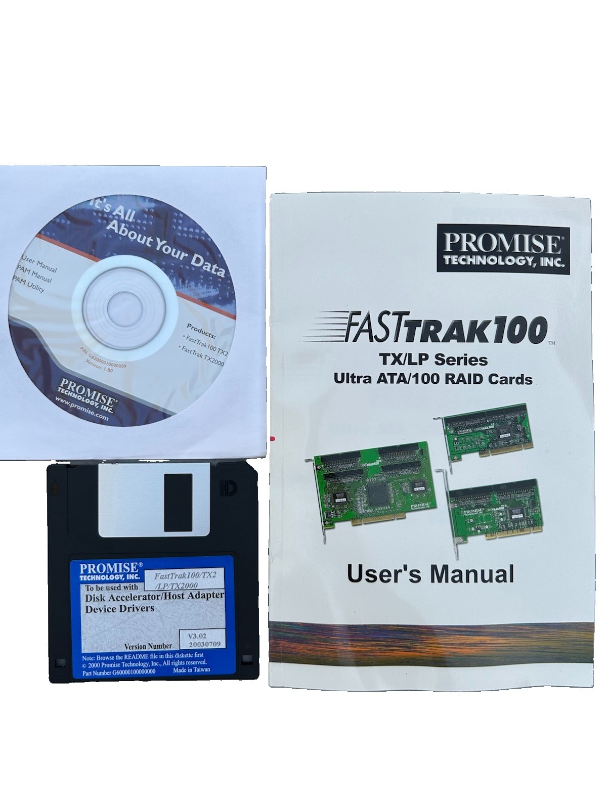 Promise FastTrak100 TX LP Series Original User Manual and Driver CD Disc Bundle